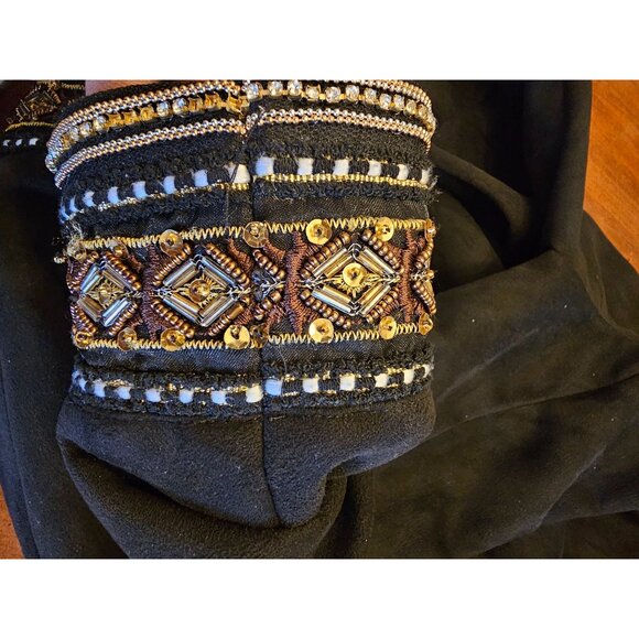 Zara Basic Black Faux Suede Jacket W/ Beaded Embellished Cuffs Hook & Eye Closur - Picture 12 of 13